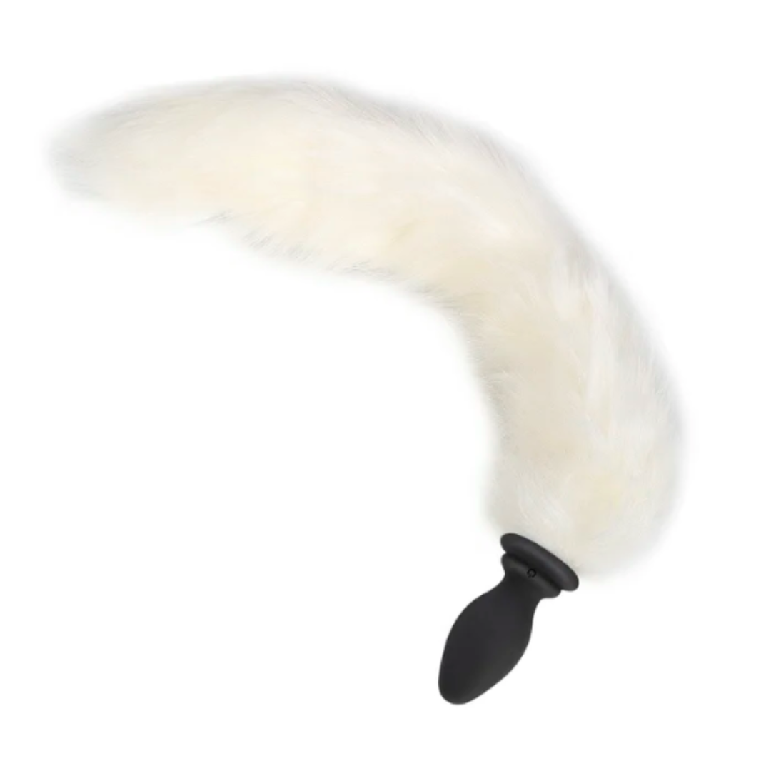 White fox tail vibrating anal plug with remote control