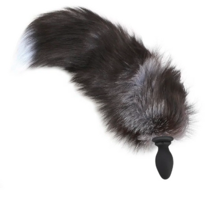 Black fox tail vibrating anal plug with remote control