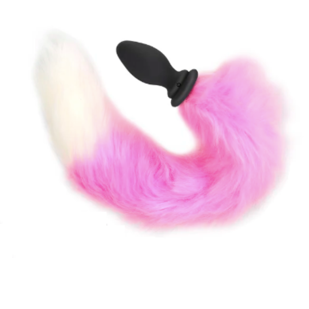 Pink fox tail vibrating anal plug with remote control